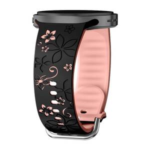 lot 4438 image: Flower Engraved Band Compatible for Samsung Galaxy Watch 8 Band 40mm 44mmWatch 8 Classic 46mm Women,No Gap Silicone Cute Floral Strap Wristband Two-Tone Correa for Samsung Watch 8 Bands 40 44 mm
