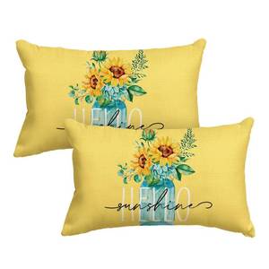 lot 4472 image: AVOIN colorlife Hello Sunshine Sunflower Eucalyptus Leaves Throw Pillow Covers, 12 x 20 Inch Spring Summer Yellow Cushion Case Decoration for Sofa Couch Set of 2