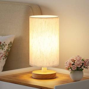 lot 4478 image: Fenmzee Small Table Lamp for Bedroom - Inline Control, Bedside Lamp with 3000K A15 LED Blub, Easy Assembly (Cream Shade - Wood Base, 9 Inline Control)