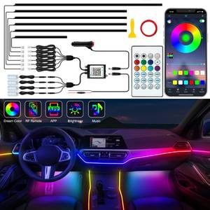 lot 4486 image: Jushope Interior Car LED Strip Lights, Acrylic LED Lights for Car with Dynamic Dreamcolor Chasing, Ambient Lighting Kits Music Sync Wireless APP and RF Remote Control (10 in 1)