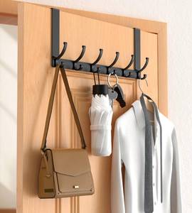 lot 4499 image: CHAUNCEY HOME Over The Door Hooks Hanger with 7 Arms, Door Hooks for Hanging, Fit 1 34 Door, F7U, Towel Racks Organizer Holder for Bathroom - Black