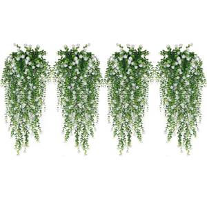 lot 5535 image: WEISPARK Artificial Hanging Flowers, 12pcs Fake Eucalyptus Vine Faux Flower Greenery Garland Plastic Plants for Indoor Outdoor Wall Garden Wedding Home Party Decor (12pcs White)
