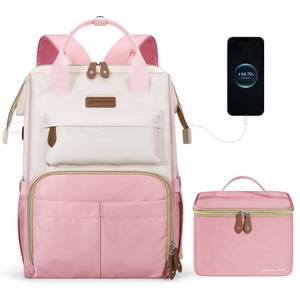 lot 6001 image: Maelstrom Travel Backpack for Women Men,Laptop Backpack Fits 15.6-17.3 Inch Laptop, NurseWork Bag with Insulated Lunch Box (Pink-beige)