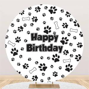 lot 6010 image: Renaiss 6x6ft Paw Prints Birthday Round Backdrop Cover Black White Bones Dog Footprints Birthday Circle Background Puppy Paw Prints Pet Themed Birthday Party Decor Pet Bday Arch Photo Booth Props