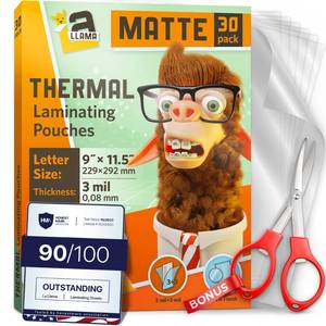 lot 6048 image: Matte Thermal Laminating Pouches 9 x 11.5 Inches, 3 Mil Thick, 30 Pack, Letter Size Laminating Sheets 8.5 x 11
