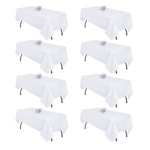lot 6425 image: pepmily 8 Pack White Table Cloth 60x102 Inch Rectangle Tablecloths for 6 Foot Rectangle Tables, Wrinkle Resistant Washable Polyester Fabric Rectangular Table Cover for Dining Banquet Wedding Party