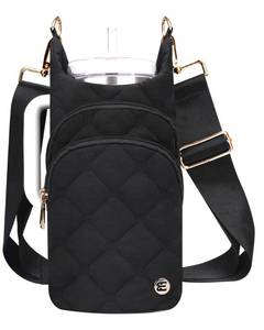 lot 6431 image: Elmklare Water Bottle Holder with Strap for 3032 oz, Crossbody Water Bottle Carrier Bag with RFID Blocking Phone Pocket for Gym Hiking Walking Camping Travel, Black