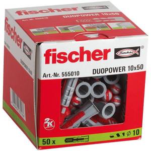 lot 6440 image: fischer DuoPower 38x 2 (10x50 mm) Universal Wall Anchors for Concrete, Brick, Drywall and Wood No Screw Included (Metric Version) - 50 Anchors