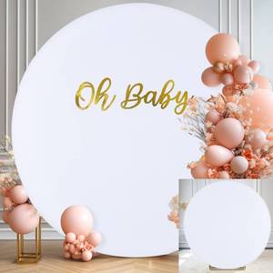 lot 6448 image: Gallety 7.2FT White Round Backdrop Cover with Size Adjuster & 4 Metal Clips, Universal Fit for 5ft-7.2ft Circle Stand, Polyester Fabric Arch Cover for Wedding, Birthday Party, Videos Photography Decor