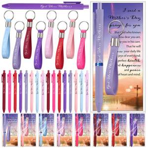 lot 6452 image: Resurhang 50 Set Mothers Day Christian Gifts for Church God Bless Mothers Pens 8 Color Ballpoint Pen Bible Verse Silicone Keychains Inspirational Card Religious Gifts For Women Members