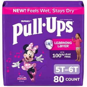 lot 6463 image: Pull-Ups Girls Potty Training Pants, Size 5T-6T Training Underwear (46 lbs), 80 Count