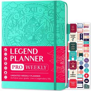 lot 6472 image: Legend Planner PRO �� Deluxe Weekly & Monthly Life Planner to Increase Productivity and Hit Your Goals. Time Management Organizer Notebook �� Undated �� 7 x 10 Hardcover  Stickers �� Mint Green