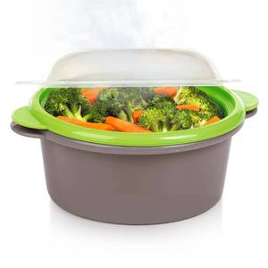 lot 6476 image: PrepSolutions Mini Microwave Steamer, Gray �� Fast and Easy Vegetable & Food Steaming