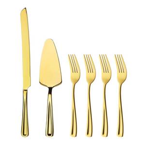 lot 6491 image: GoGeiLi 13-Inch Gold Cake Knife and Server Set with 4 Salad Forks, 180 Stainless Steel Wedding Cake Cutting Set for Wedding, Birthday, Anniversary, Mirror Polished, Dishwasher Safe