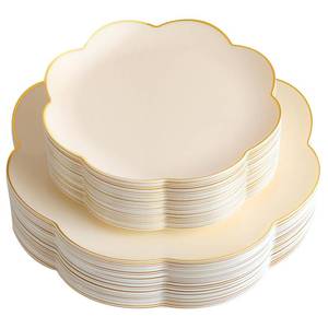 lot 6498 image: supernal 60pcs Ivory Gold Plastic Plates, Elegant Scalloped Disposable Dinnerware Set (30 Dinner & 30 Dessert Plates) - Heavy Duty Cream Floral Plates for Wedding, Bridal Shower, Mothers Day&Parties