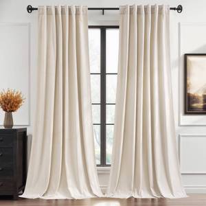 lot 9464 image: StangH Beige Velvet Curtains 90 Inches Long for Bedroom, Elegant Champagne Drapes for Boho Home Decor, Thermal Insulated Privacy Panels for Nursery, W52 x L90, 2 Panels