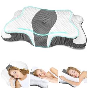 lot 9471 image: CHxxy Memory Foam Pillows, Cervical Pillow for Neck and Shoulder Pain Relief, Ergonomic Contour Bed Pillow, Soft for Side Sleep Stomach Sleeping and Back Sleeper-Queen Size&Grey