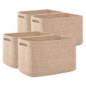 lot 9472 image: OIAHOMY 4 Pack Storage Baskets for Organizing, Cube Storage Bins for Shelves, Rectangle Storage Baskets With Handles, Woven Baskets for Storage, 12.7Lx9Wx7.8H, Mixed Brown