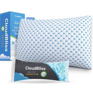 lot 9475 image: CloudBliss Shredded Memory Foam Pillow for Sleeping - Adjustable Cooling Pillow with Breathable Washable Cover, CertiPUR-US Certified, 1 Pack Queen Size for SideBackStomach Sleepers