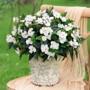 lot 9479 image: Uqueeten Fake Flowers Artificial Flowers for Outdoor��White Artificial Impatiens Bouquet Flowers for Outdoors��Spring Flowers Artificial Impatiens Outdoor Silk Fake Flowers Indoor Decor 4pcs(White)