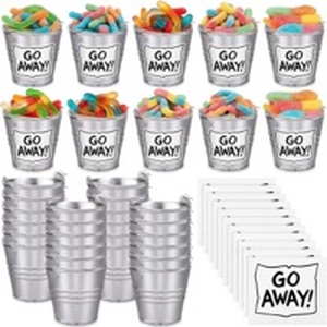 lot 11121 image: Otoolling 24 Set Street Theme Party Supplies Cartoon Party Mini Buckets with Go Away Stickers Funny Treat Pails Cookie Candy Holders Street Birthday Decors for Birthday Baby Shower Classroom Favors (Missing Stickers)