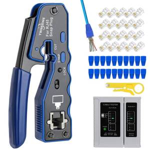 lot 11124 image: RJ45 Crimp Tool Kit Pass Thru Ethernet Crimper for Cat5e Cat6 Cat6a 8P8C Modular Connectors, All-in-One Cat6 Crimping Tool and Tester(9V Battery Not Included)