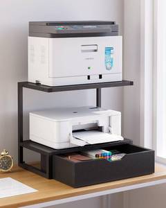 lot 11128 image: IBUYKE 2 Tier Desktop Printer Stand,Multi-Purpose Desk Organizer,Printer Table with Storage Shelf for Folders,Books,for Fax Machine, Scanner,Home Office,Black TLJ015B