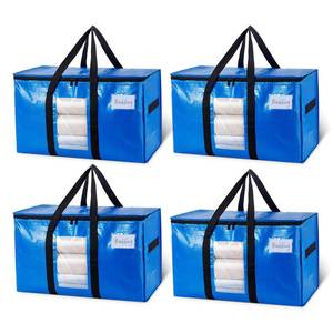 lot 11136 image: TAILI Extra Large Moving Bags, 4 Pack Blue Heavy Duty Totes For Storage with Visible Window, Wrap Around Handles, Storage Bags for Space Saving, Alternative to Moving Boxes