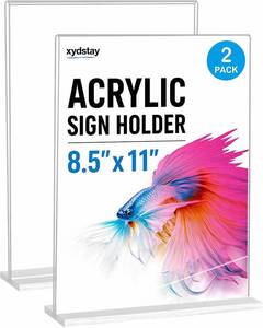 lot 11137 image: xydstay 8.5 x 11 Acrylic Sign Holder 2 Pack, Vertical T Shape Clear Plastic Menu Holder, Table Display Stand for Restaurant, Office, School, Store and Home Use