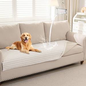 lot 11143 image: Deep Dream Waterproof Couch Cover for Dogs, Soft Faux Fur Sofa Covers for Pet, Non-Slip Couch Covers for 3 Cushion Couch Sofa Pet Friendly (Off White, 35 x 62)