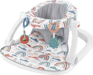 lot 11149 image: Fisher-Price Portable Baby Chair Sit-Me-Up Floor Seat with Developmental Toys & Machine Washable Seat Pad, Rainbow Showers