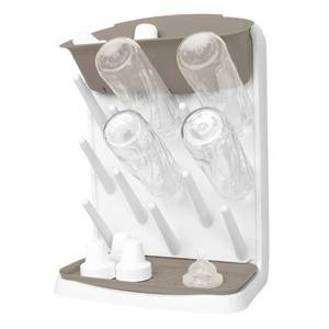 lot 11152 image: Ubbi Vertical Baby Bottle Drying Rack, Space Saving Countertop Drying Rack Baby Accessory, Taupe