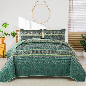 lot 11153 image: WONGS BEDDING Boho Quilt Full Size, Green Bohemian Full Quilt Set, Lightweight Microfiber Bed Decor Bedspread for All Season 78x90(3 Pieces)