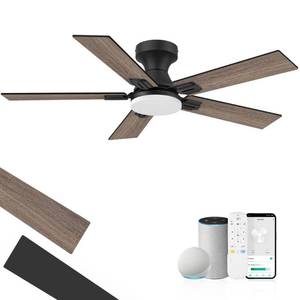 lot 11157 image: 42 Smart Low Profile Ceiling Fan with Lights Remote,6 speed Quite DC Motor,WIFI Voice Control via Alexa App,Dimmable LED,Outdoor Indoor Flush Mount Fans for Small Bedroom Patio Porch,Black&Walnut