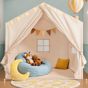 lot 11161 image: Little Dove Kids Tent, Play Tent with Star Lights, Large Play Tents with 2 Windows, Kids Playhouse Indoor & Outdoor, Reading Nook, Christmas Toddler Tents for Girls & Boys, 52 x35 x 51, Cream