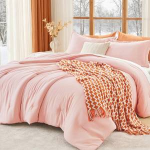 lot 11172 image: MUXHOMO Queen Comforter Set, All Season Ultra Soft Down Alternative Bedding - 3 Piece Lightweight Bed Set Includes 1 Comforter (90x90) and 2 Pillow Shams (20x26), Blush