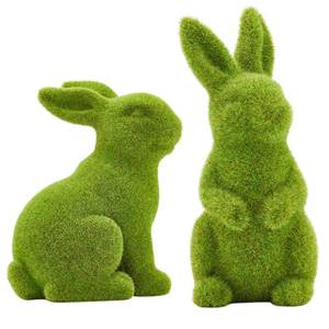 lot 11175 image: GatheringRain Easter Bunny Decorative Ornament Garden Decoration Artificial Green Moss Rabbit Sculpture Easter Decoration Party Gifts Baking Table and Home Decoration (Small 2PCS StandingSitting)