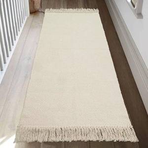 lot 11181 image: Collive Kitchen Runner Rug, 2 x 4.3 Hand-Woven Reversible Washable Rug, WhiteBeige Cotton Modern Farmhouse Bathroom Rug Hallway Carpet for Foyer Bedroom Entry Back Door Decor