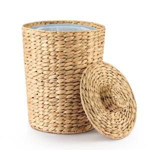 lot 11189 image: Tidita 2 Gallons Wicker Waste Basket - Water Hyacinth Bathroom Garbage Can with a Lid - Bathroom Trash Can Boho Style - Wicker Trash Can with Lid for Household, Kitchen - Removable Liner, Iron Frame