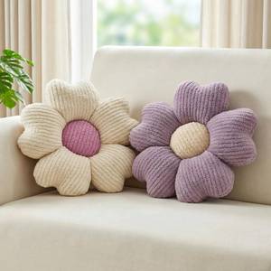 lot 11194 image: JZNEXD 2 Pcs Lavender Decorative Throw Pillows, 15 Cute Daisy Flower Shaped Pillow Floor Seating Cushion for Bed Couch Sofa Bedroom Room Dorm Decor (Lavender & Ivory)