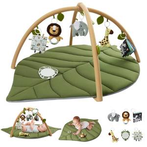 lot 11206 image: Blissful Diary Baby Play Gym & Activity Mat, Oversize Leaf Shaped Baby Play Mat w 6 Detachable Toys, Tummy Time Mat Promote Motor Skills & Sensory Development Mat, Newborn Infant Baby Essentials Gift