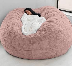 lot 11211 image: Giant Fur Bean Bag Chair Cover for Kids Adults, (No Filler) Living Room Furniture Big Round Soft Fluffy Faux Fur Beanbag Lazy Sofa Bed Cover (Black, 5FT)