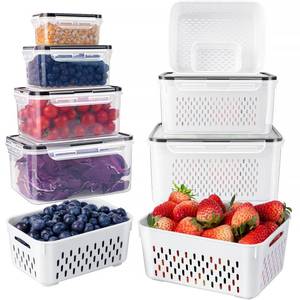 lot 11214 image: Freshmage Fruit Storage Containers for Fridge with Removable Colander, Airtight Food Storage Container, Dishwasher Safe Produce Saver for Refrigerator, Keep Berry Fruit Fresh Longer 6 pcs Large Clear