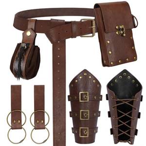 lot 12009 image: Renaissance Belt Pouch Medieval Viking Pirate Leather Bag Potion Bottle Set Skirt Hike Halloween Cosplay Costume Accessorie (Bracers Belt-Brown, Belt Pouch)