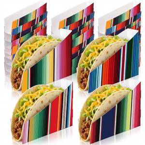 lot 12014 image: LemonRoad 48 PCS Paper Mexican Taco Holder Disposable Fiesta Taco Shell Holder for Cinco de Mayo Party Bar Serving Set, Fiesta Party Supplies Decorations(Stripe)