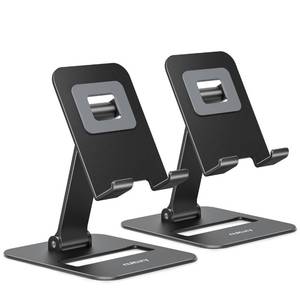 lot 12022 image: Nulaxy 2 Pack Dual Folding Cell Phone Stand, Fully Adjustable Phone Holder for Desk, Compatible with Phone 16 15 14 13 12 11, Nintendo Switch, All Phones, Black