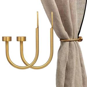 lot 12023 image: Quality Curtain Holdbacks, Solid Steel Curtain Holdback with Disk Finial,Electroplate Finishes, Set of 2 Window Curtain Tieback Hooks, Warm Gold