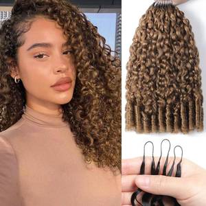 lot 12026 image: Burmese Curly Crochet Human Hair 250g 200 Strands Pre-separated Feather Crochet Hair 30# Auburn Ginger Invisible Miracle Knots Hair 20 Inch Pre-looped Burmese Curly Bundles Human Hair