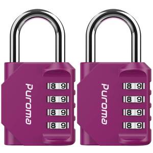 lot 12040 image: Puroma 2 Pack Combination Lock for Locker 4 Digit Outdoor Waterproof Padlock for School, Gym, Sports, Fence, Toolbox, Gate, Case, Outdoor, Hasp Storage, Cabinets (Red-Violet)