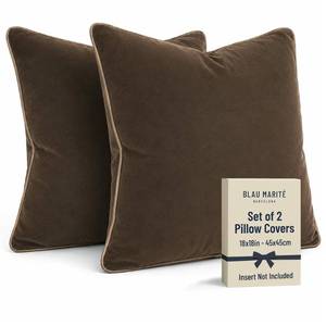 lot 12041 image: Blau Marit� 2 Pack Velvet Decorative Throw Pillow Covers, 18x18, Brown and Camel, Solid, Modern, Contrast Piping, Indoor Use, Bedroom & Living Room